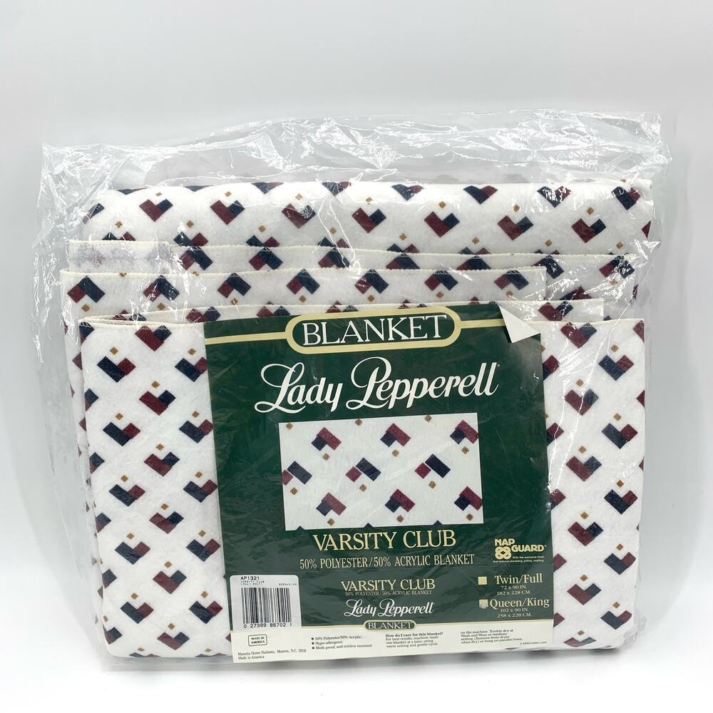 Vintage NWT Lady Pepperell Polyester Blend Queen 102”x90” Blanket Varsity Club